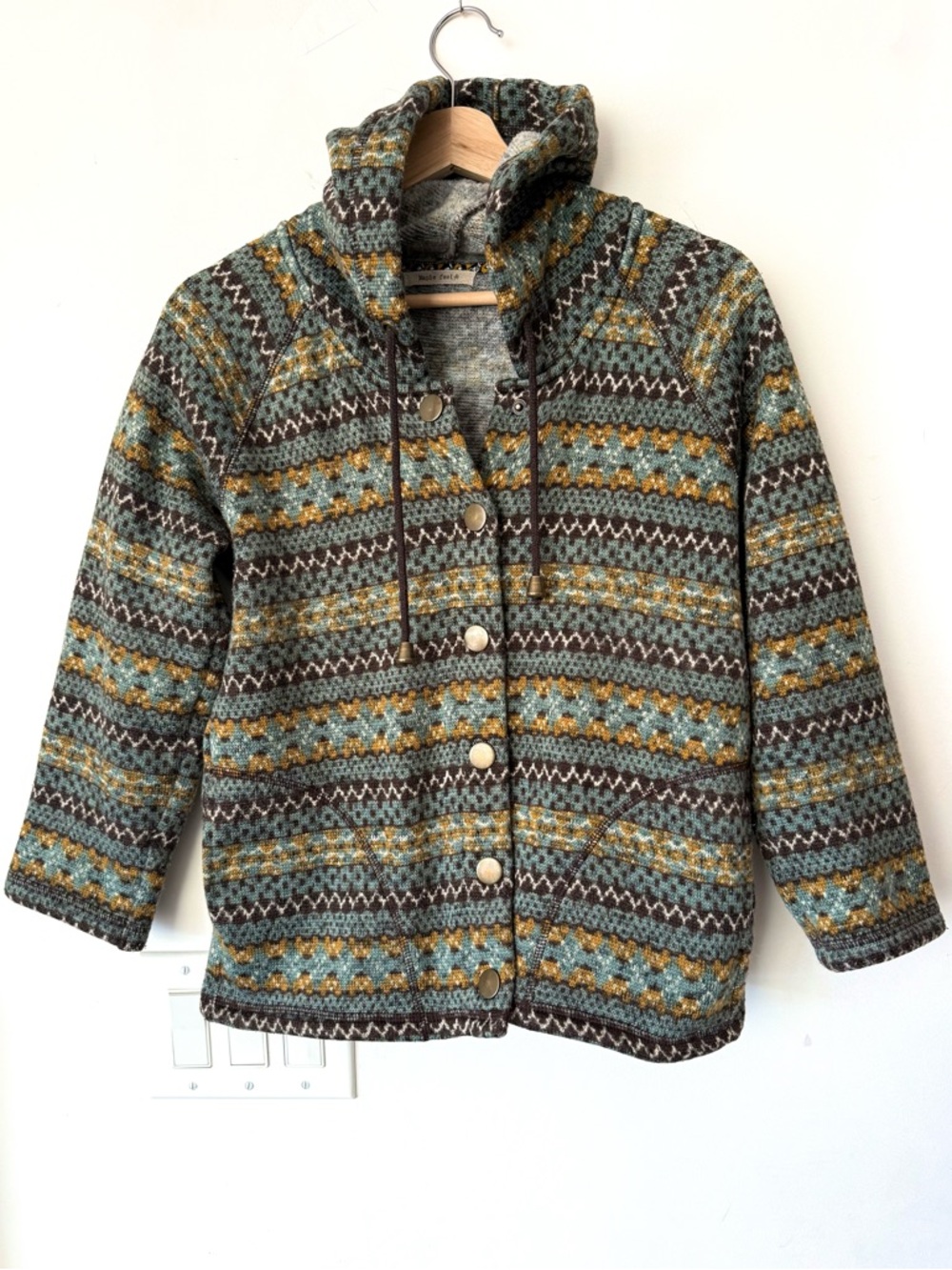 Kids Hooded Fleece Wool Patterned Button-Up Jacket